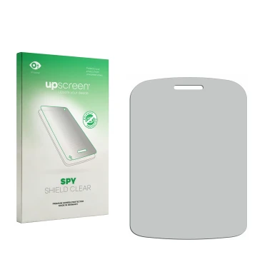 Parte frontale di una confezione del prodotto con il logo del marchio upscreen. Accanto si trova la protezione per lo schermo 