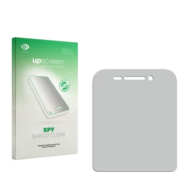 Parte frontale di una confezione del prodotto con il logo del marchio upscreen. Accanto si trova la protezione per lo schermo 