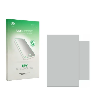 Parte frontale di una confezione del prodotto con il logo del marchio upscreen. Accanto si trova la protezione per lo schermo 