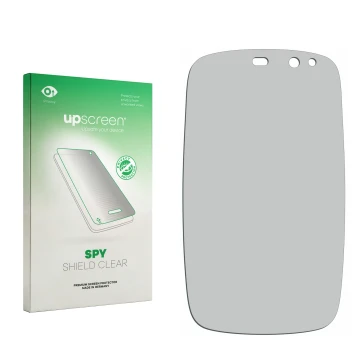 Parte frontale di una confezione del prodotto con il logo del marchio upscreen. Accanto si trova la protezione per lo schermo 