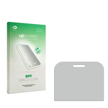 Parte frontale di una confezione del prodotto con il logo del marchio upscreen. Accanto si trova la protezione per lo schermo 