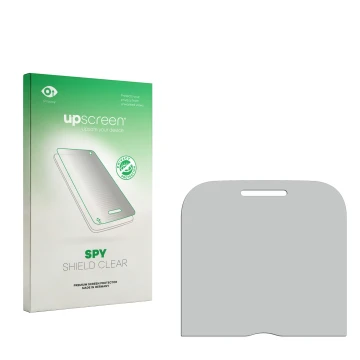 Parte frontale di una confezione del prodotto con il logo del marchio upscreen. Accanto si trova la protezione per lo schermo 