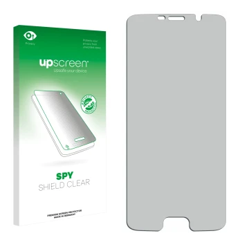 Parte frontale di una confezione del prodotto con il logo del marchio upscreen. Accanto si trova la protezione per lo schermo 