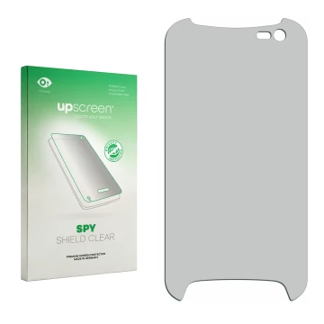 Parte frontale di una confezione del prodotto con il logo del marchio upscreen. Accanto si trova la protezione per lo schermo 