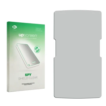 Parte frontale di una confezione del prodotto con il logo del marchio upscreen. Accanto si trova la protezione per lo schermo 