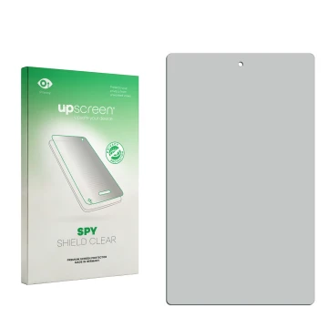 Parte frontale di una confezione del prodotto con il logo del marchio upscreen. Accanto si trova la protezione per lo schermo 