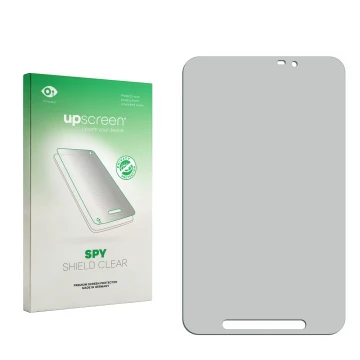 Parte frontale di una confezione del prodotto con il logo del marchio upscreen. Accanto si trova la protezione per lo schermo 