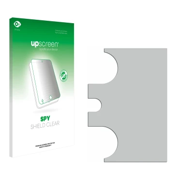 Parte frontale di una confezione del prodotto con il logo del marchio upscreen. Accanto si trova la protezione per lo schermo 