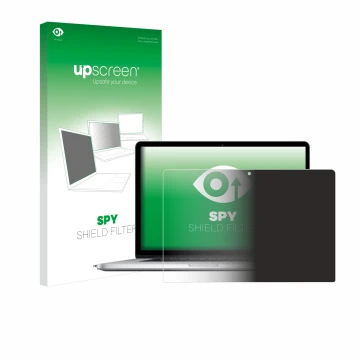 Parte frontale di una confezione del prodotto con il logo del marchio upscreen. Accanto è raffigurato il dispositivo Apple Mac
