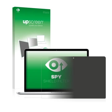 Parte frontale di una confezione del prodotto con il logo del marchio upscreen. Accanto è raffigurato il dispositivo Apple Mac