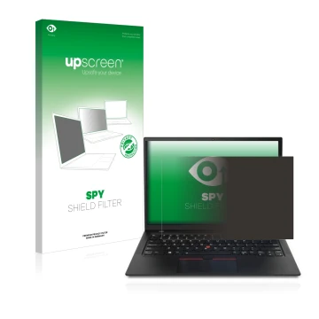 Parte frontale di una confezione del prodotto con il logo del marchio upscreen. Accanto è raffigurato il dispositivo Lenovo Th