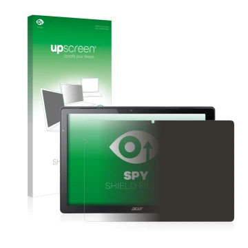 Parte frontale di una confezione del prodotto con il logo del marchio upscreen. Accanto è raffigurato il dispositivo Acer Swit