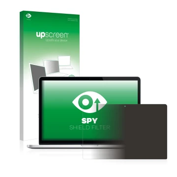 Parte frontale di una confezione del prodotto con il logo del marchio upscreen. Accanto è raffigurato il dispositivo Apple Mac