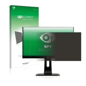 Parte frontale di una confezione del prodotto con il logo del marchio upscreen. Accanto è raffigurato il dispositivo Iiyama XU