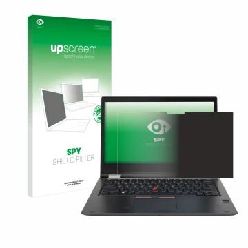 Parte frontale di una confezione del prodotto con il logo del marchio upscreen. Accanto è raffigurato il dispositivo Lenovo Th