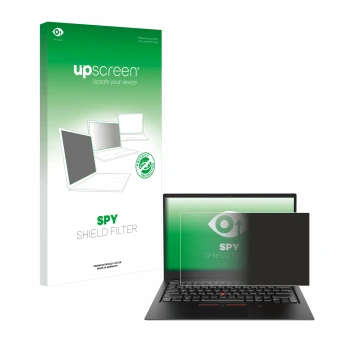Parte frontale di una confezione del prodotto con il logo del marchio upscreen. Accanto è raffigurato il dispositivo Lenovo Th