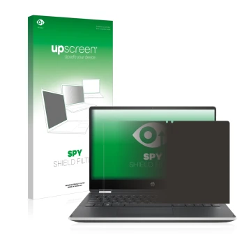 Parte frontale di una confezione del prodotto con il logo del marchio upscreen. Accanto è raffigurato il dispositivo HP Pavili