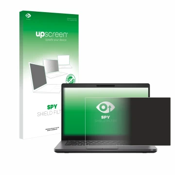 Parte frontale di una confezione del prodotto con il logo del marchio upscreen. Accanto è raffigurato il dispositivo Dell Lati