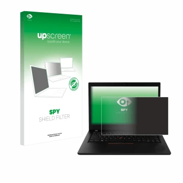Parte frontale di una confezione del prodotto con il logo del marchio upscreen. Accanto è raffigurato il dispositivo Lenovo Th