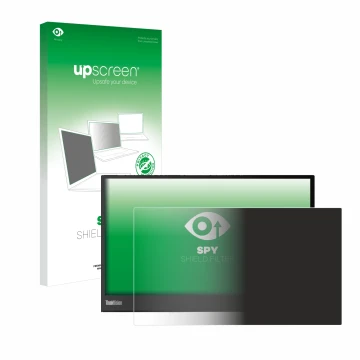 Parte frontale di una confezione del prodotto con il logo del marchio upscreen. Accanto è raffigurato il dispositivo Lenovo Th