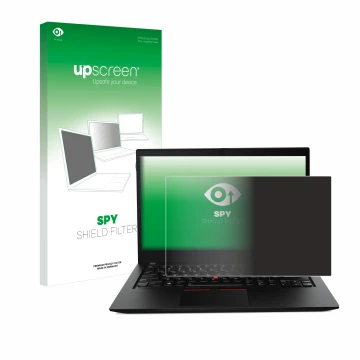 Parte frontale di una confezione del prodotto con il logo del marchio upscreen. Accanto è raffigurato il dispositivo Lenovo Th