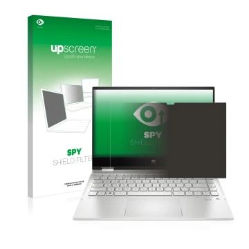 Parte frontale di una confezione del prodotto con il logo del marchio upscreen. Accanto è raffigurato il dispositivo HP Pavili