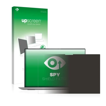 Parte frontale di una confezione del prodotto con il logo del marchio upscreen. Accanto è raffigurato il dispositivo Dell XPS 