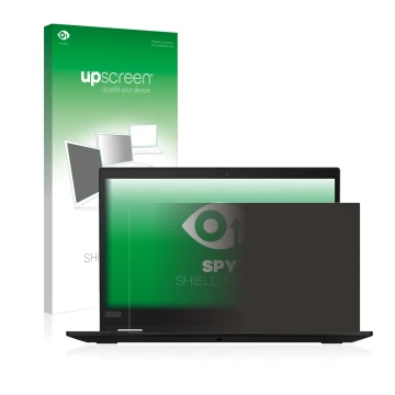 Parte frontale di una confezione del prodotto con il logo del marchio upscreen. Accanto è raffigurato il dispositivo Lenovo Th