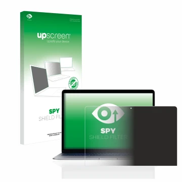 Parte frontale di una confezione del prodotto con il logo del marchio upscreen. Accanto è raffigurato il dispositivo Apple Mac