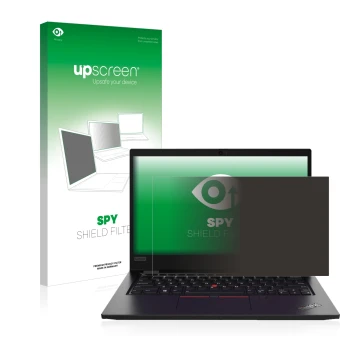 Parte frontale di una confezione del prodotto con il logo del marchio upscreen. Accanto è raffigurato il dispositivo Lenovo Th