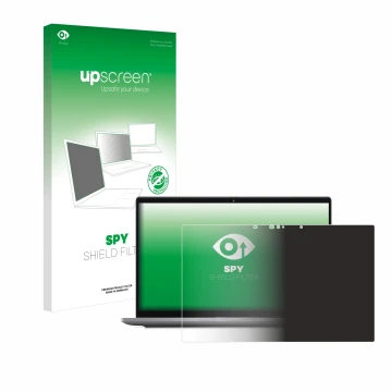 Parte frontale di una confezione del prodotto con il logo del marchio upscreen. Accanto è raffigurato il dispositivo Dell Lati