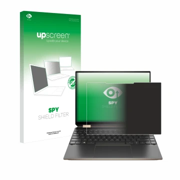 Parte frontale di una confezione del prodotto con il logo del marchio upscreen. Accanto è raffigurato il dispositivo HP Spectr