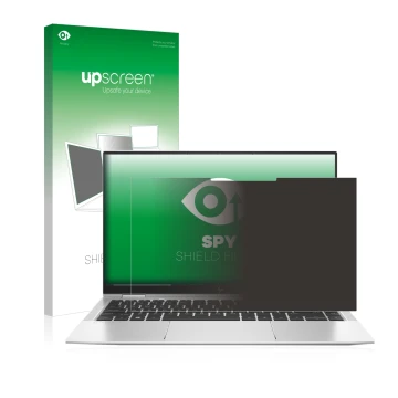 Parte frontale di una confezione del prodotto con il logo del marchio upscreen. Accanto è raffigurato il dispositivo HP Eliteb
