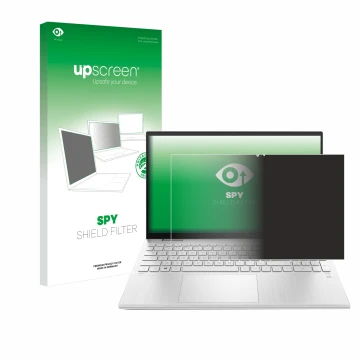 Parte frontale di una confezione del prodotto con il logo del marchio upscreen. Accanto è raffigurato il dispositivo HP Pavili