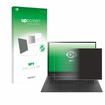 Parte frontale di una confezione del prodotto con il logo del marchio upscreen. Accanto è raffigurato il dispositivo LG gram 1