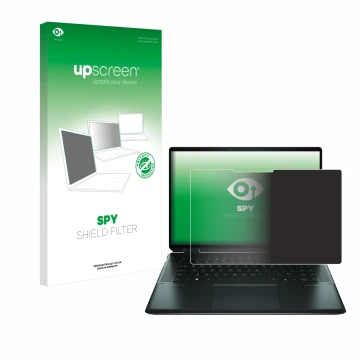 Parte frontale di una confezione del prodotto con il logo del marchio upscreen. Accanto è raffigurato il dispositivo HP Spectr