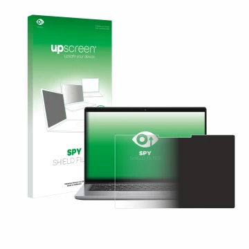 Parte frontale di una confezione del prodotto con il logo del marchio upscreen. Accanto è raffigurato il dispositivo Dell Lati