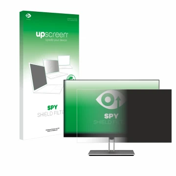Parte frontale di una confezione del prodotto con il logo del marchio upscreen. Accanto è raffigurato il dispositivo HP E24 G4