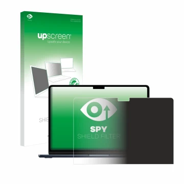 Parte frontale di una confezione del prodotto con il logo del marchio upscreen. Accanto è raffigurato il dispositivo Apple Mac