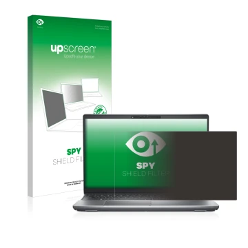 Parte frontale di una confezione del prodotto con il logo del marchio upscreen. Accanto è raffigurato il dispositivo Dell Lati