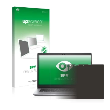 Parte frontale di una confezione del prodotto con il logo del marchio upscreen. Accanto è raffigurato il dispositivo Dell Lati