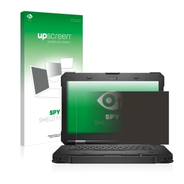 Parte frontale di una confezione del prodotto con il logo del marchio upscreen. Accanto è raffigurato il dispositivo Dell Lati