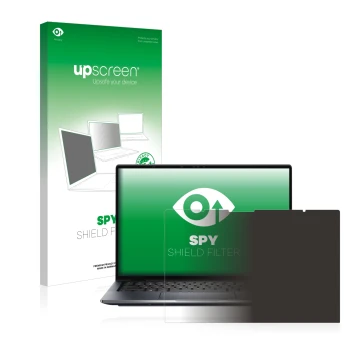 Parte frontale di una confezione del prodotto con il logo del marchio upscreen. Accanto è raffigurato il dispositivo Dell Lati