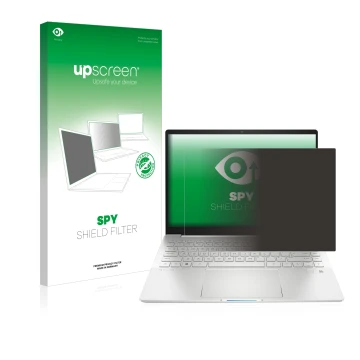 Parte frontale di una confezione del prodotto con il logo del marchio upscreen. Accanto è raffigurato il dispositivo HP Pavili