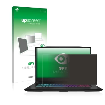 Parte frontale di una confezione del prodotto con il logo del marchio upscreen. Accanto è raffigurato il dispositivo MSI Katan