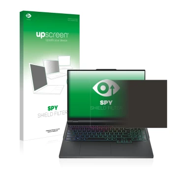 Parte frontale di una confezione del prodotto con il logo del marchio upscreen. Accanto è raffigurato il dispositivo Lenovo Le