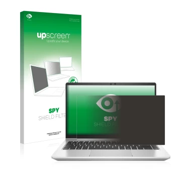 Parte frontale di una confezione del prodotto con il logo del marchio upscreen. Accanto è raffigurato il dispositivo HP ProBoo