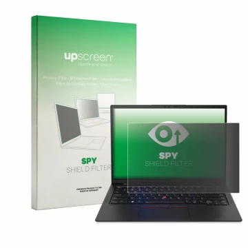 Parte frontale di una confezione del prodotto con il logo del marchio upscreen. Accanto è raffigurato il dispositivo Lenovo Th