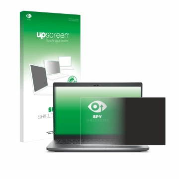Parte frontale di una confezione del prodotto con il logo del marchio upscreen. Accanto è raffigurato il dispositivo Dell Lati