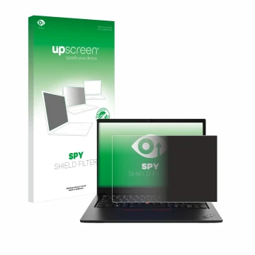 Parte frontale di una confezione del prodotto con il logo del marchio upscreen. Accanto è raffigurato il dispositivo Lenovo Th